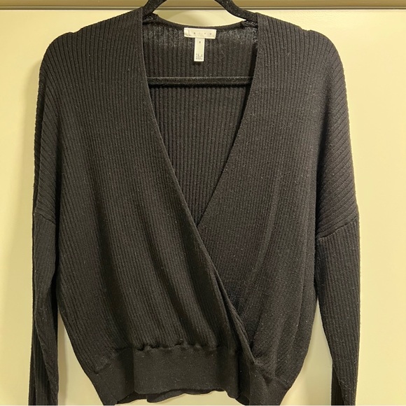 LEITH Ribbed Cross-front Sweater, Black, M - Picture 3 of 5